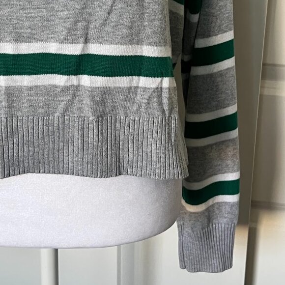 Garage Gray Green Stripe Pullover Cropped Boxy Long Sleeve Sweater Size Small - Picture 9 of 12